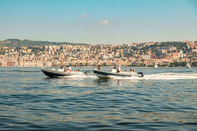 Aperitif on a boat at sunset in the Gulf of Naples - The 40-minute swimming stop near Villa Lauro