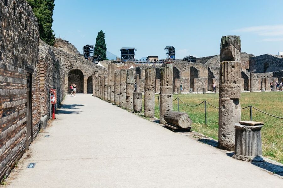 A colonnaded street in the Pompeii excavations