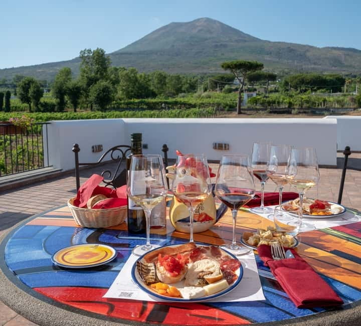 Mount Vesuvius: 5 Wine Tastings with Tour & Lunch Included - Five Vesuvian wines at the table