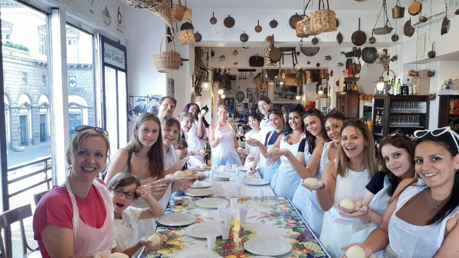 Naples: Neapolitan Pizza and Tiramisù Making Class - Making pizza across from the San Carlo Theater