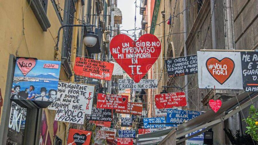 Naples: Spanish Quarters Walking Tour - Street art beside votive aedicules